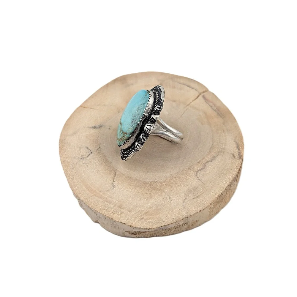 Navajo Jewelry Women's Ring Turquoise Native American‎ Signed sz 7.5 ***